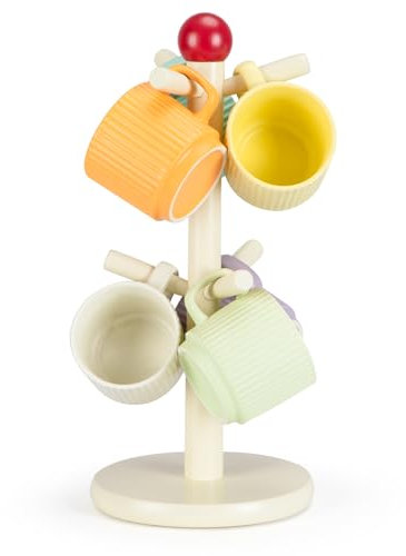 E-ROOM TREND Coffee Mug Holder Wood Mug Holder Mug Tree with 6 Hooks Stand for Countertop Mugs Organizer Coffee Bar Accessories and Decor Coffee Organizer Station(MH471)