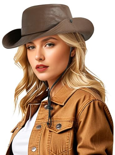 DOCILA Cowboyhut aus PU-Leder, für Damen, gemütlich, Western-Cowgirl, Sonnenhut, verstaubar, Fischerhut, Kaffee, Einheitsgr��e