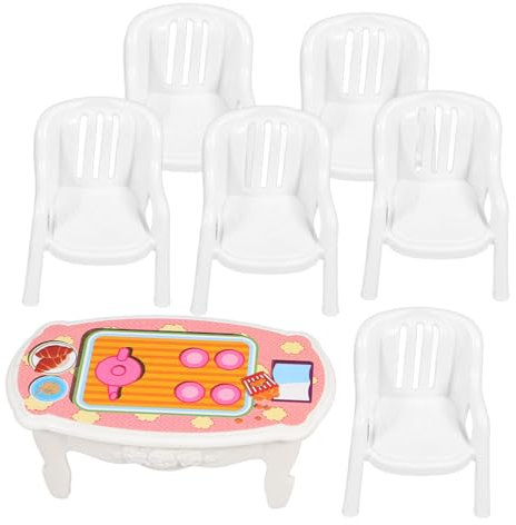 JOINPAYA Mini-Kunststoff-puppenhaus-möbel-Set 7-teilig Tisch Stühle Miniatur-wohnkultur