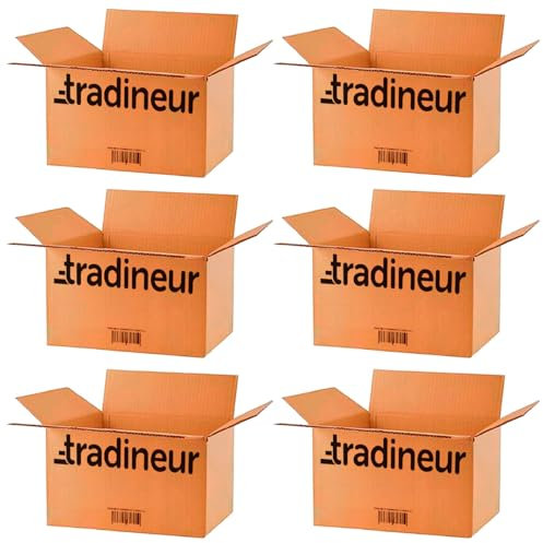 Tradineur - Pack de 4 Cajas de cartón para Embalaje - Cartón Reforzado, Resistente, Plegable y Reutilizable - Ideal para envíos de Paquetes, almacenaje, etc. - 30 x 20 x 25 cm
