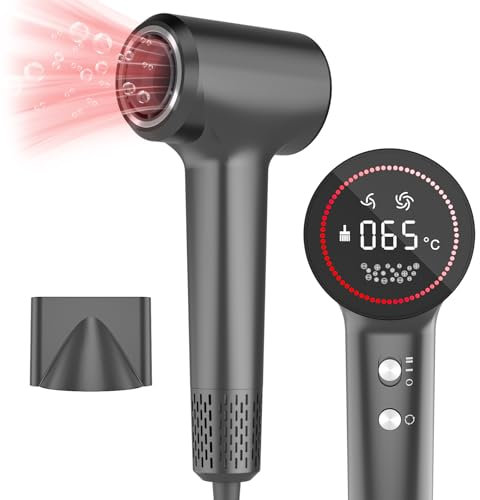 Asciugacapelli, Phon al Plasma da 400 Milioni, Asciugatura Rapida 110000 Giri/Min ad Alta Velocità, 1500W Phon Capelli Professionale con Ugello Magnetico per Viaggi e Domestico-Grigio Scuro