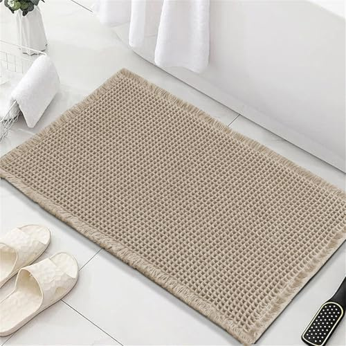 LINGKY Waffle Badematte rutschfest Badezimmerteppich mit rutschhemmender Rückseite Weich Badteppich Saugfähige Badvorleger Waschbar Duschvorleger für Badezimmer - 43x60 cm, Braun