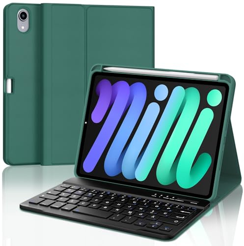 SENGBIRCH Funda con Teclado para iPad Mini 7 2024/6 2021 8.3, Teclado Inalámbrico Bluetooth Desmontable para iPad Mini 6/7 Generación 8.3 Pulgadas, Verde Oscuro