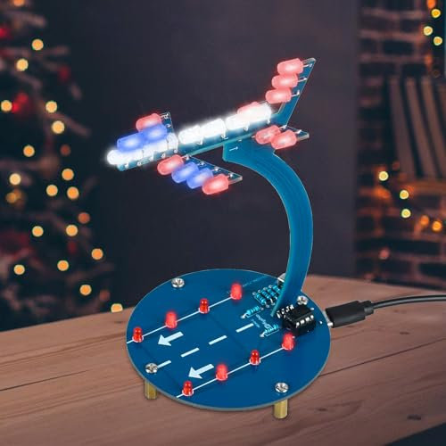 DIY LED Flugzeug Löten Bausatz PEMENOL Löten Lernen Set mit Start und Landebahn Förmiger Basis, USB Anschluss, Schreibtischdeko Löten Lernen Set Dekomodell Elektronik Bausatz Weihnachtsgeschenk