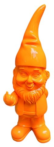 Aspinaworld Nain de jardin avec doigt d'honneur - 17 cm - Orange - Figurine pour le jardin - Décoration résistante aux intempéries