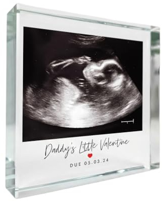 Personalised Baby Scan Red Heart Photo Crystal Token - Custom Message & Image | Freestanding Solid Glass Block Gift | Keepsake for Parents | 9x9x2cm