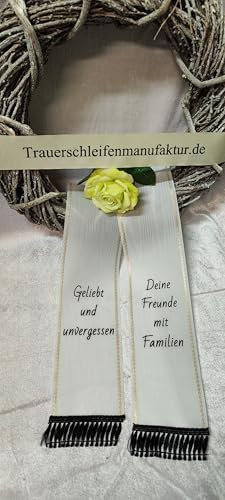 Sonderangebot Trauerschleife Grabschleife Kranzschleife 10 cm breit weiß Wunschtext