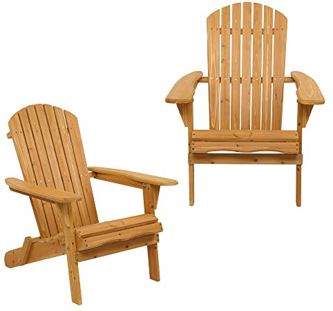 Outopee Wooden Adirondack Lounger Chair Set of 2, Foldable Weather Resistant Garden Chair, Outdoor Patio Lounger for Garden, Patio & Balcony, Natural Finish