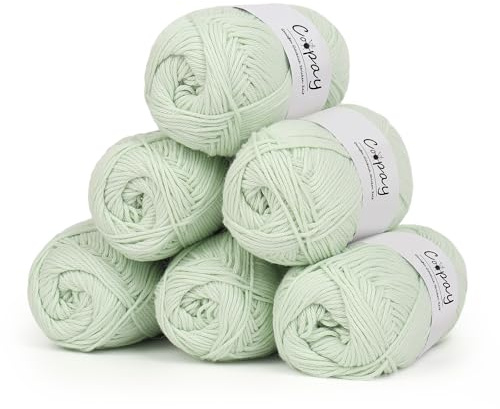 Coopay Ovillo de lana para ganchillo, 100% algodón para tejer, 6 x 50 g, suave hilo de ganchillo de algodón para ganchillo, lana de bebé, hilo de algodón para suéteres, calcetines, manta de bebé