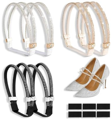 GGUFAY 3 Paia di Lacci per Pcarpe, per Talloni, Cinturini alla Caviglia per Lacci Scarpe Elastiche, con Strass, Tacco Alto, Cinghie Antiallentate per Tenere Scarpe con Tacchi Alti, Multicolore