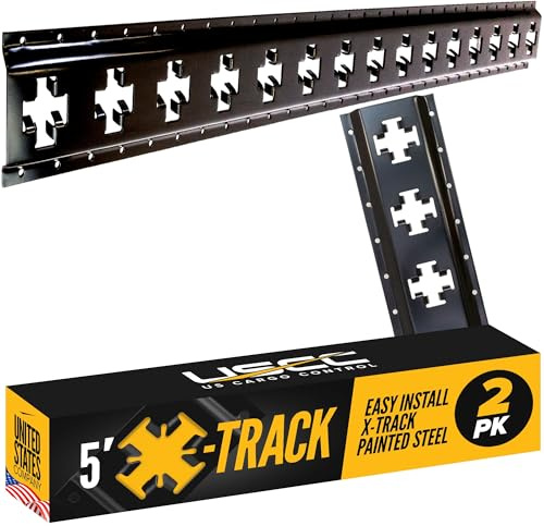 US Cargo Control X Track Rails (2-Pack), 5 FT Black X-Track Rail for Trailers, Pickup Trucks, Garages, and Sheds - Use with E-Track Straps for Vertical and Horizontal Alignment