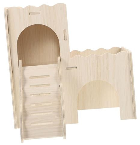DECOMELODY Maison en Bois pour Hamster Labyrinthe Échelle – Cachette Naturelle en Bois Solide – Taille Compacte pour Cage – Habitat De Repos Et Jeu pour Petits Rongeurs