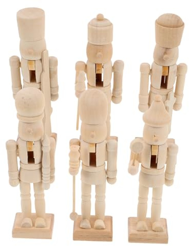 Mikinona 6 Pièces Figurines Casse Noisette Bois à Peindre DIY Décoration Noël Artisanat Cadeau pour Garçon Fille et Adultes