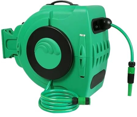 28M Wall-Mounted Automatic Rewind Plastic Hose Reel Retractable Garden Reel for Car Washing
