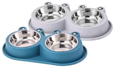 ifundom 2 St Små Rostfria Kattmatsskålar med Upphöjd Grodformad Design Halkfri Botten Spillfri Dubbel Matskål för och Mat för Små Husdjur och Kattungar