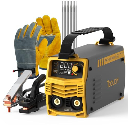 TOOLIOM 200A 110V Mini Stick Welder MMA ARC Welding DC Inverter Welding Machine with Electrodes & Gloves, IGBT Portable Welder with Hot Start, Arc Force, Anti-Stick