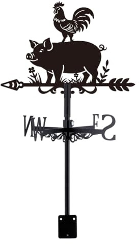 SUPERDANT Schwein Hahn Wetterhahn Schwarz Eisen Bauernhof Tier Windrichtungsanzeiger 30.7x27cm Matt Metall Wetterfahne für Garten Dach Zaun Dekorative Windrichtungsanzeiger Schwarz