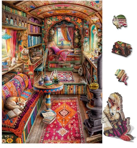 Wentworth Wooden Puzzles The Traveling Library - 250 Pcs Adult Jigsaw Puzzle, Themed Irregular Pieces, Aimee Stewart Design for Book Lovers - Sustainably Sourced Wood and British Made