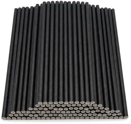 100 stycken sugrör papper 197 x 6 mm, plastfria papperssugrör, svarta sugrör för festtillbehör, födelsedagar, bröllop, semesterfester, barer, restauranger, banketter, starka och hållbara