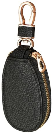 ASISUN Funda de piel sintética para llaves de coche, color negro, multifuncional, con cremallera, bolsa de llavero portátil, protección y organización para llaves de coche, llaves de casa, Negro , S