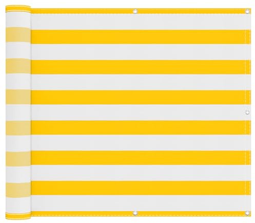 vidaXL Balkonsichtschutz Gelb und Weiß 100 x 200 cm Oxford-Stoff, Balkonschattierungslösung, moderner gestreifter Schirm, UV-beständig, wasserfest, idealer Sonnenschutz für Außenbereiche