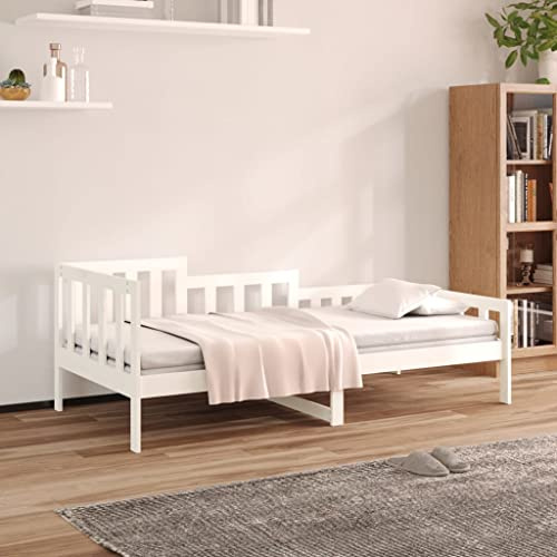 RCODSSK Massivholz Kiefer Tagesbett 80x200 cm mit Bettgitter, Tagesbett ohne Matratze, stabiles Gästebett aus Massivholz Kiefer, ideal als und Schlafbett nutzbar, inklusive Lattenrost