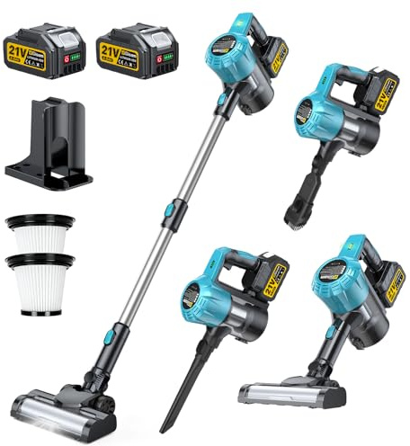 Gisam Aspiradora inalámbrica 55000 Pa/650 W/70 min, motor sin escobillas, con tres cabezales de cepillo diferentes, 1,6 L, cepillo antienredos, de pie para pelo de animales, alfombras, suelos duros