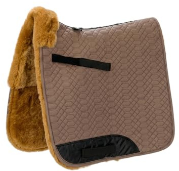Engel Reitsport SCHABRA2-D-CAM-CAM Lammfell Dressur Schabracke | fully lined, Fellkranz vorne, robuster Baumwoll Steppstoff, Dressur, Stoff camel Fell camel