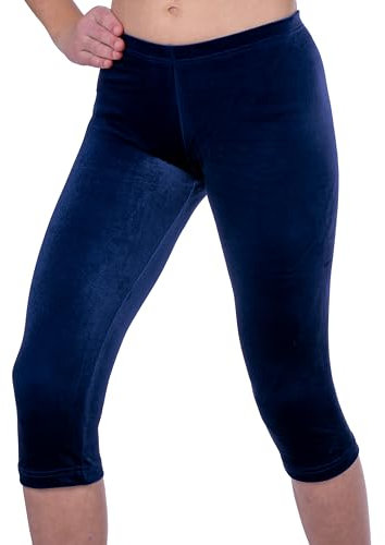 ff FISCHER Turnhose Mädchen Caprihose Samt glatt Gymnastik Turn Sport Capri Hose in glattem Samt Fitnesshose 7712, Größe: 128, Farbe: Marine