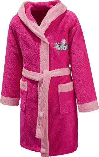 Erwin Müller Kinder-Bademantel mit Kapuze Frottier pink Größe 86/92 - weich, hautfreundlich, mit aufgesetzten Taschen, Bindegürtel, Stickerei Meerjungfrau