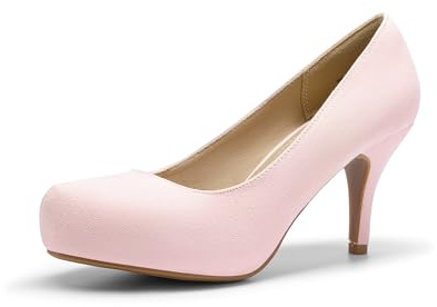 DREAM PAIRS Women's Low Stiletto Heel Party Shoes Classic Elegant Versatile Dress Platform Pumps TIFFANNY,Size 6,Pink/Suede,TIFFANNY