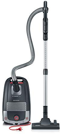 Severin BC 7048 S´Power Zelos (650 W, Aspirapolvere da pavimento con sacchetto, capacità 3 l, filtro HEPA 14), 74 decibel ABS, nero-grigio-rosso