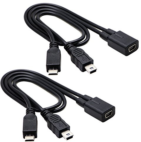 zdyCGTime Mini USB Splitter Extender Cable Mini USB 2.0 Female to Mini USB 2.0 & Micro USB Male Y Splitter Charger Extension Cable for Simultaneously Charge up Two Devices (30CM/12inch)