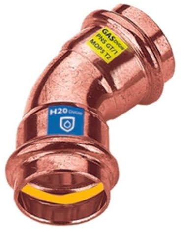DIANFLEX Curva in Rame A PRESSARE 45 Gradi Femmina Femmina FF Acqua Gas Diametro 35