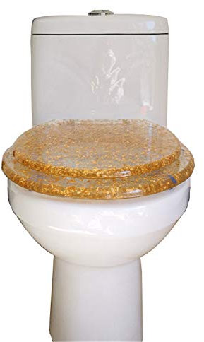 JLCP Verdicken Sie Harz-WC Sitz, Moderner Stil Toilettensitz O/U/V-Typ Universeller Toilettendeckel Für Geschlossener Stil Toilette,Absenkautomatik,Schnelle Veröffentlichung,Gold