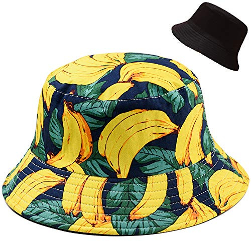XYIYI Bananen Gelb Reversibel Fischerhüte Anglerhut Sonnenhut Für Damen Mädchen
