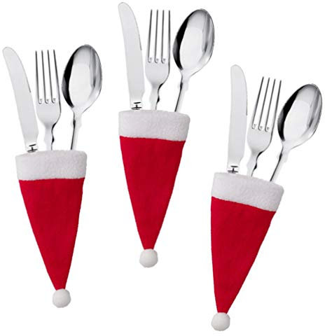VALICLUD 12 Pcs De Noël Père Noël Chapeaux Argenterie Vaisselle Titulaires Père Couverts Titulaire De Fourchette Cuillère Rangement Dîner Décorations Table