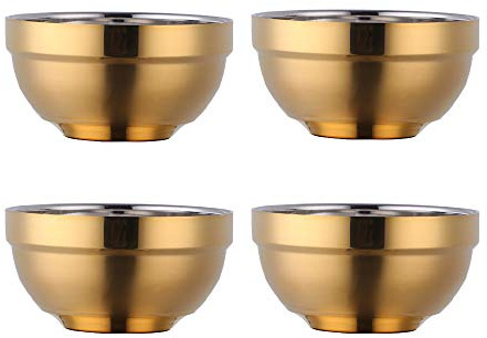 Do Buy Müslischale aus Edelstahl 500ml gold Suppenschalen 4er set Reisschüssel Groß Nudelschale Dessertschalen breit 13 cm(5,1 inch) Metall Ramen Schüsseln Doppelschicht Anti-heiße