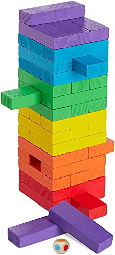 Lot de 48 blocs de construction en bois - Tour vacillante multicolore, empilable - Jeu de société, éducatif, classique - Pour toute la famille (couleurs aléatoires)