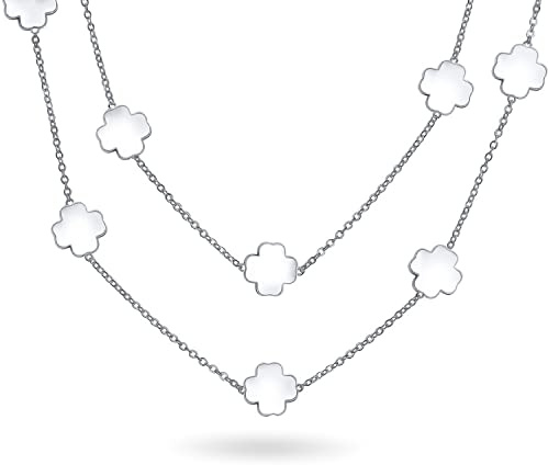 Bling Jewelry Flor Blanca Larga Chapado En Oro Esmalte Nacarado Estación Cadena Envolver Capa Trébol Collar Para Mujer 40 Pulgadas