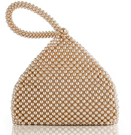 BABEYOND Pearl Clutch Purse Evening Bags for Women Elegant Triangle Purse for Wedding Bride Party Prom