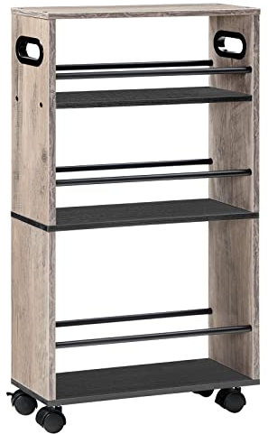 HOOBRO Rollwagen, Küchenwagen mit 4 Ebenen, Schmaler Servierwagen, 45 x 15 x 80 cm, Küchenregal mit 360° drehbaren Rädern und Geländern, für Küche, Bad, Wohnzimmer, Greige EBG15TC01