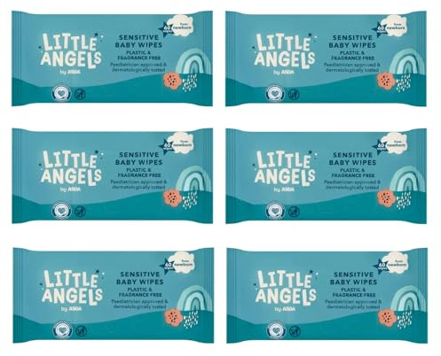 6X ASDA Little Angels Plastic Free Fragrance Free Sensitive Wipes 60 Pack