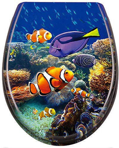 Froadp Oval Toilettendeckel Universal WC-Sitz mit Softclose Abnehmbar Hartplastik Antibakteriell Klobrille Stabile Einfache Montage 25 Muster Optional (Fisch)