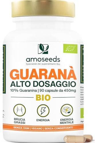 Guaranà BIO Extra Forte, 5400mg al giorno | 10% Caffeina Naturale | 90 capsule | Equilibrio del peso, Energia, Concentrazione | Qualità Superiore