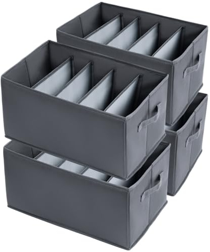 Niviy 4 Stück Schubladen Organizer kleiderschrank Extra Großem 5 Fächer | Abstand 8,5cm Aufbewahrungsbox Schrank Faltbar PP-Hartplatte Stabiler Boden Organizerbox für Jeans,Mantel,Pullover 43X30X25CM
