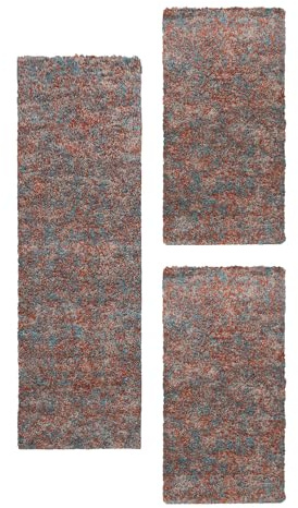 Carpetsale24 Bettumrandung Schlafzimmer 3 teilig Shaggy Hochflor Teppich Terrakotta Bettvorleger Schlafzimmer Bettset: 2 St. 60x110 cm | 1 St. 80x150 cm - Melierte Optik Flauschig Teppich Läufer Set