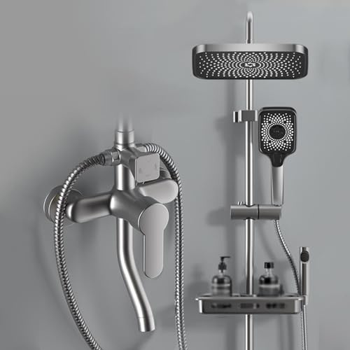 BiaoTeng Colonne De Douche Pour Baignoire Avec Mitigeur, Pommeau de Douche de 3 Jets, Ensemble De Douche Mural, Ensemble De Douche Avec Mitigeur gris