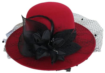 Yeuyyben Damenhut für Bankett, Satin, elegantes Kleid, Braut, Hochzeit, blauer Fedora-Hut, rot, Einheitsgröße