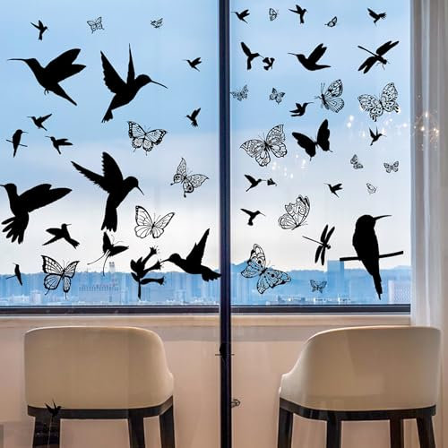 6 Blatt Fensteraufkleber Vögel, Aufkleber vögel für scheiben und Fensterbilder Schmetterlinge Selbstklebend, Vogelaufkleber für Fensterscheiben Groß (30 x 30 cm)